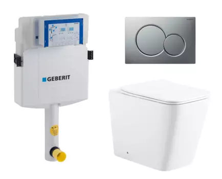 Комплект 3 в 1 смывной бачок скрытого монтажа Geberit Duofix UP320 + Унитаз приставной Enio Binario EN5215047 + Кнопка Geberit Sigma 01 матовый хром