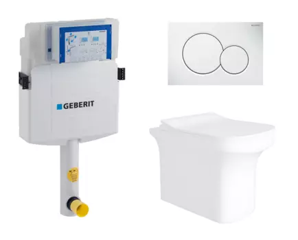 Комплект 3 в 1 смывной бачок скрытого монтажа Geberit Duofix UP320 + Унитаз приставной Enio Solo EN2750023 + Кнопка Geberit Sigma 01 белая