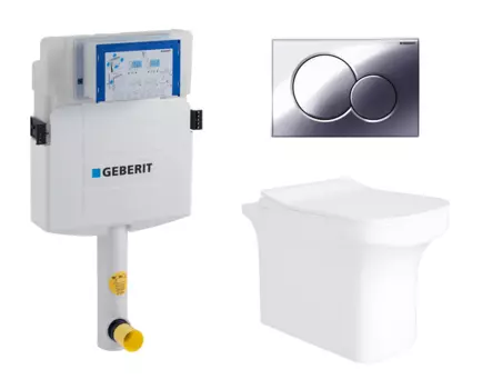 Комплект 3 в 1 смывной бачок скрытого монтажа Geberit Duofix UP320 + Унитаз приставной Enio Solo EN2750023 + Кнопка Geberit Sigma 01 хром