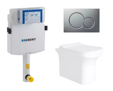 Комплект 3 в 1 смывной бачок скрытого монтажа Geberit Duofix UP320 + Унитаз приставной Enio Solo EN2750023 + Кнопка Geberit Sigma 01 матовый хром
