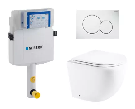 Комплект 3 в 1 смывной бачок скрытого монтажа Geberit Duofix UP320 + Унитаз приставной Enio Unico EN5104885 + Кнопка Geberit Sigma 01 белая