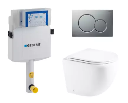 Комплект 3 в 1 смывной бачок скрытого монтажа Geberit Duofix UP320 + Унитаз приставной Enio Unico EN5104885 + Кнопка Geberit Sigma 01 матовый хром