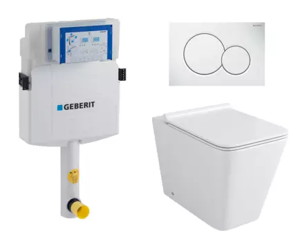 Комплект 3 в 1 смывной бачок скрытого монтажа Geberit Duofix UP320 + Унитаз приставной Grossman GR-PR4414S + Кнопка Geberit Sigma 01 белая