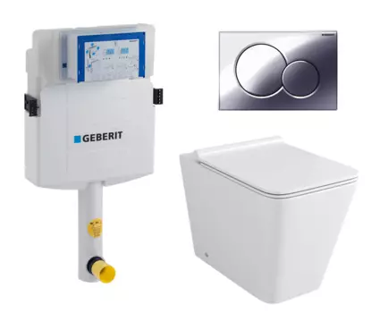 Комплект 3 в 1 смывной бачок скрытого монтажа Geberit Duofix UP320 + Унитаз приставной Grossman GR-PR4414S + Кнопка Geberit Sigma 01 хром