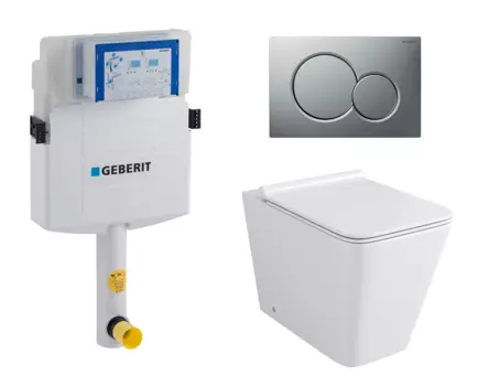 Комплект 3 в 1 смывной бачок скрытого монтажа Geberit Duofix UP320 + Унитаз приставной Grossman GR-PR4414S + Кнопка Geberit Sigma 01 матовый хром