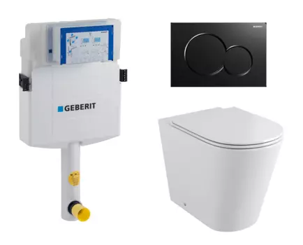 Комплект 3 в 1 смывной бачок скрытого монтажа Geberit Duofix UP320 + Унитаз приставной Grossman GR-PR4450S + Кнопка Geberit Sigma 01 черная