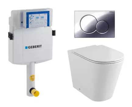 Комплект 3 в 1 смывной бачок скрытого монтажа Geberit Duofix UP320 + Унитаз приставной Grossman GR-PR4450S + Кнопка Geberit Sigma 01 хром