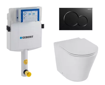 Комплект 3 в 1 смывной бачок скрытого монтажа Geberit Duofix UP320 + Унитаз приставной Jacob Delafon Rodin+ EDAA102-00 + Кнопка Geberit Sigma 01 черная