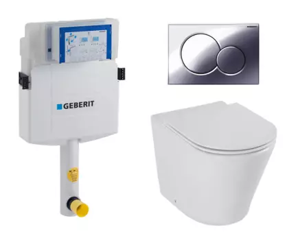 Комплект 3 в 1 смывной бачок скрытого монтажа Geberit Duofix UP320 + Унитаз приставной Jacob Delafon Rodin+ EDAA102-00 + Кнопка Geberit Sigma 01 хром
