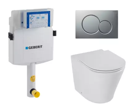 Комплект 3 в 1 смывной бачок скрытого монтажа Geberit Duofix UP320 + Унитаз приставной Jacob Delafon Rodin+ EDAA102-00 + Кнопка Geberit Sigma 01 матовый хром