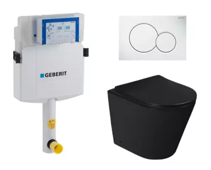 Комплект 3 в 1 смывной бачок скрытого монтажа Geberit Duofix UP320 + Унитаз приставной SantiLine SL-5020MB + Кнопка Geberit Sigma 01 белая