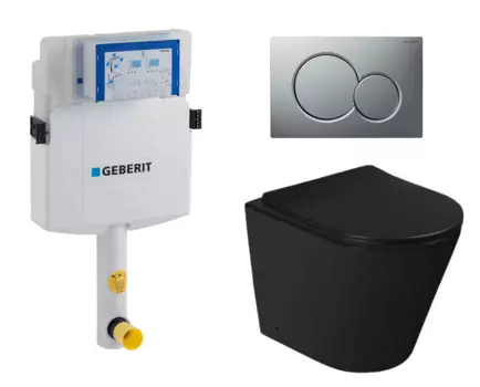 Комплект 3 в 1 смывной бачок скрытого монтажа Geberit Duofix UP320 + Унитаз приставной SantiLine SL-5020MB + Кнопка Geberit Sigma 01 матовый хром