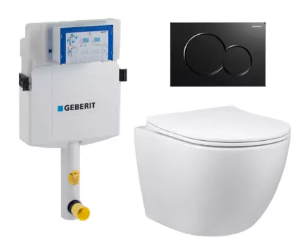 Комплект 3 в 1 смывной бачок скрытого монтажа Geberit Duofix UP320 + Унитаз приставной Vincea Globo VT1-14S + Кнопка Geberit Sigma 01 черная