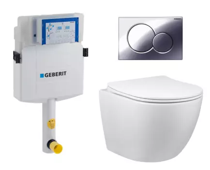 Комплект 3 в 1 смывной бачок скрытого монтажа Geberit Duofix UP320 + Унитаз приставной Vincea Globo VT1-14S + Кнопка Geberit Sigma 01 хром