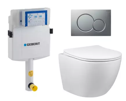 Комплект 3 в 1 смывной бачок скрытого монтажа Geberit Duofix UP320 + Унитаз приставной Vincea Globo VT1-14S + Кнопка Geberit Sigma 01 матовый хром