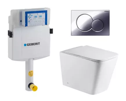 Комплект 3 в 1 смывной бачок скрытого монтажа Geberit Duofix UP320 + Унитаз приставной WeltWasser Gelbach 002 GL-WT + Кнопка Geberit Sigma 01 хром