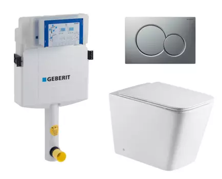 Комплект 3 в 1 смывной бачок скрытого монтажа Geberit Duofix UP320 + Унитаз приставной WeltWasser Gelbach 002 GL-WT + Кнопка Geberit Sigma 01 матовый хром