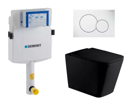Комплект 3 в 1 смывной бачок скрытого монтажа Geberit Duofix UP320 + Унитаз приставной WeltWasser Gelbach 002 MT-BL + Кнопка Geberit Sigma 01 белая