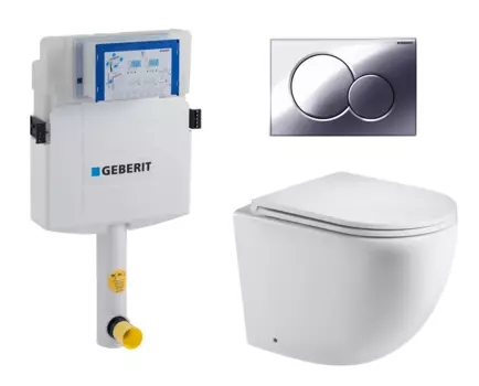 Комплект 3 в 1 смывной бачок скрытого монтажа Geberit Duofix UP320 + Унитаз приставной WeltWasser Merzbach 002 GL-WT + Кнопка Geberit Sigma 01 хром