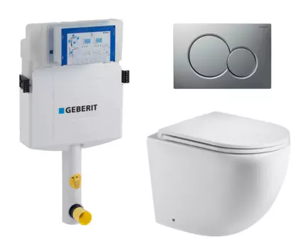 Комплект 3 в 1 смывной бачок скрытого монтажа Geberit Duofix UP320 + Унитаз приставной WeltWasser Merzbach 002 GL-WT + Кнопка Geberit Sigma 01 матовый хром