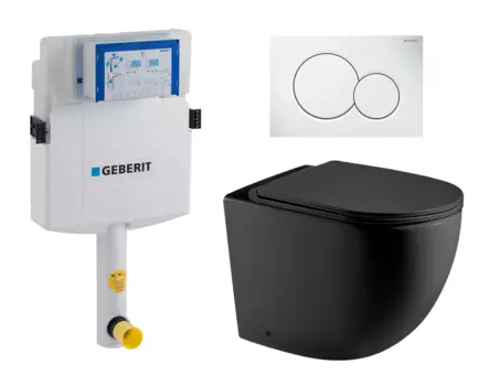 Комплект 3 в 1 смывной бачок скрытого монтажа Geberit Duofix UP320 + Унитаз приставной WeltWasser Merzbach 002 MT-BL + Кнопка Geberit Sigma 01 белая