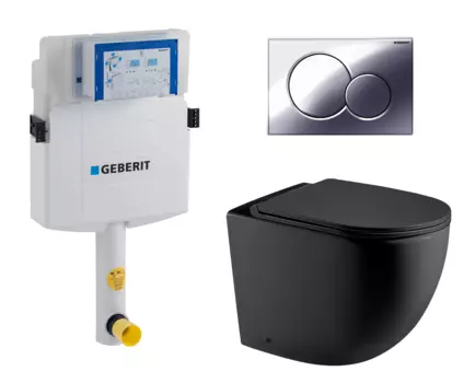Комплект 3 в 1 смывной бачок скрытого монтажа Geberit Duofix UP320 + Унитаз приставной WeltWasser Merzbach 002 MT-BL + Кнопка Geberit Sigma 01 хром