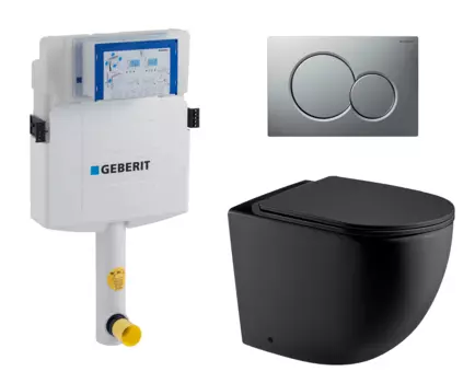 Комплект 3 в 1 смывной бачок скрытого монтажа Geberit Duofix UP320 + Унитаз приставной WeltWasser Merzbach 002 MT-BL + Кнопка Geberit Sigma 01 матовый хром