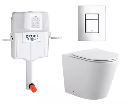Комплект 3 в 1 смывной бачок скрытого монтажа Grohe GD2 + Унитаз приставной Акватек Вега AQ1906-00 + Кнопка Skate Cosmopolitan хром