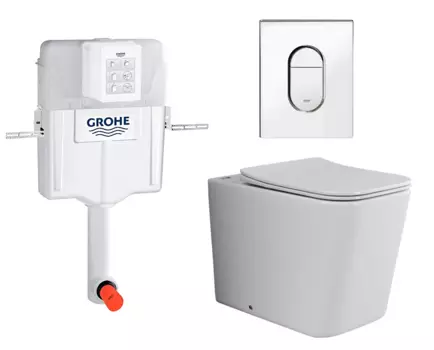 Комплект 3 в 1 смывной бачок скрытого монтажа Grohe GD2 + Унитаз приставной Ceramica Nova Cubic Rimless CN1809 + Кнопка Arena Cosmopolitan хром