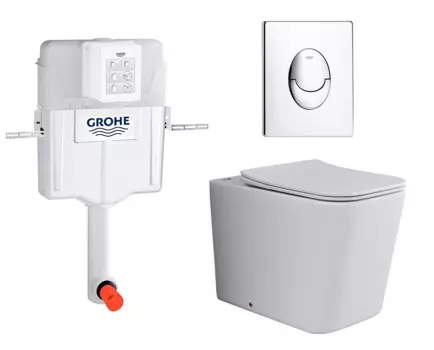 Комплект 3 в 1 смывной бачок скрытого монтажа Grohe GD2 + Унитаз приставной Ceramica Nova Cubic Rimless CN1809 + Кнопка Skate Air хром