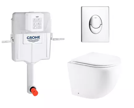 Комплект 3 в 1 смывной бачок скрытого монтажа Grohe GD2 + Унитаз приставной Enio Unico EN5104885 + Кнопка Skate Air хром