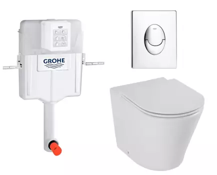 Комплект 3 в 1 смывной бачок скрытого монтажа Grohe GD2 + Унитаз приставной Jacob Delafon Rodin+ EDAA102-00 + Кнопка Skate Air хром
