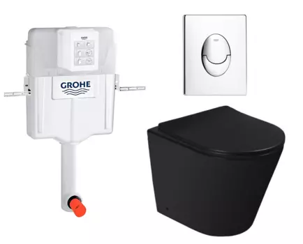 Комплект 3 в 1 смывной бачок скрытого монтажа Grohe GD2 + Унитаз приставной SantiLine SL-5020MB + Кнопка Skate Air хром