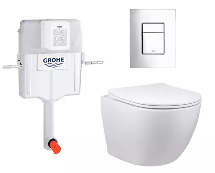 Комплект 3 в 1 смывной бачок скрытого монтажа Grohe GD2 + Унитаз приставной Vincea Globo VT1-14S + Кнопка Skate Cosmopolitan хром