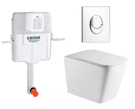 Комплект 3 в 1 смывной бачок скрытого монтажа Grohe GD2 + Унитаз приставной WeltWasser Gelbach 002 GL-WT + Кнопка Skate Air хром