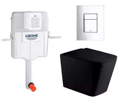 Комплект 3 в 1 смывной бачок скрытого монтажа Grohe GD2 + Унитаз приставной WeltWasser Gelbach 002 MT-BL + Кнопка Skate Cosmopolitan хром