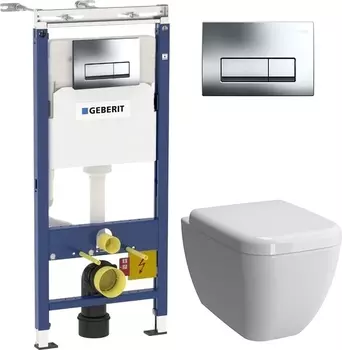 Комплект Geberit Duofix Платтенбау 458.125.21.1 4 в 1 с кнопкой смыва + Чаша для унитаза + Крышка-сиденье