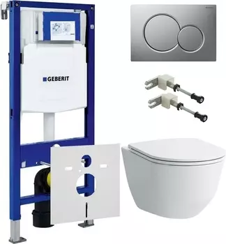 Комплект Инсталляция Geberit Duofix UP320 с кнопкой смыва + Унитаз Laufen Pro Rimless безободковый + Шумоизоляция