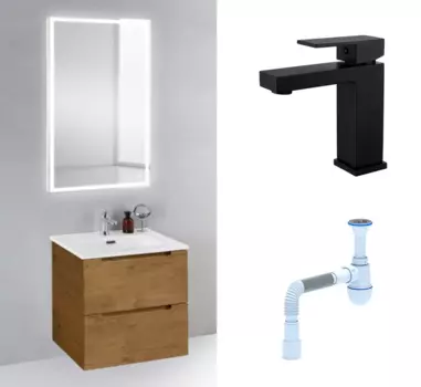 Комплект: Мебель для ванной BelBagno Etna 39 50 rovere nature + Смеситель Haiba HB10803-7 черный + Сифон АниПласт 134450+HB10803-7+C2015xrv