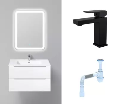 Комплект: Мебель для ванной BelBagno Etna 80 bianco lucido + Смеситель Haiba HB10803-7 черный + Сифон АниПласт 130044+HB10803-7+C2015xrv