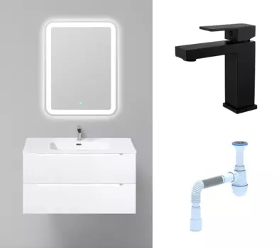 Комплект: Мебель для ванной BelBagno Etna 90 bianco opaco + Смеситель Haiba HB10803-7 черный + Сифон АниПласт 120429+HB10803-7+C2015xrv