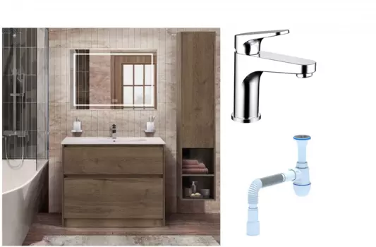Комплект: Мебель для ванной BelBagno Kraft 100 + Смеситель Bravat Eler F1191238CP-RUS для раковины, хром + Сифон АниПласт 533336 + SNPF1191238CP-RUS + C2015xrv
