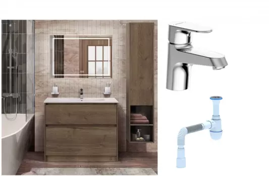 Комплект: Мебель для ванной BelBagno Kraft 100 + Смеситель Bravat Alfa F1120178CP для раковины, хром + Сифон АниПласт 533336 + SNPF1120178CP + C2015xrv