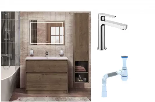 Комплект: Мебель для ванной BelBagno Kraft 100 + Смеситель Lemark plus Grace LM1537C для раковины, хром + Сифон АниПласт 533336 + SNPLM1537C + C2015xrv