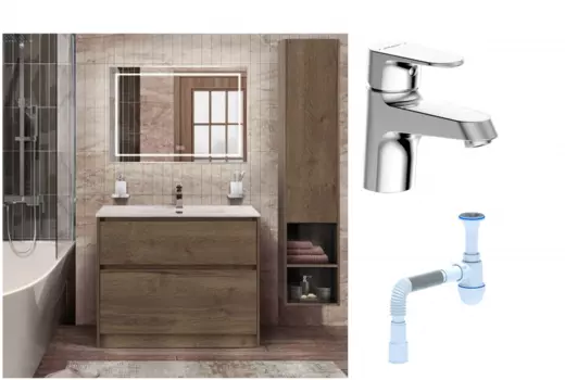 Комплект: Мебель для ванной BelBagno Kraft 100 + Смеситель Bravat Alfa F1120178CP для раковины, хром + Сифон АниПласт 533340 + SNPF1120178CP + C2015xrv