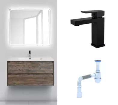 Комплект: Мебель для ванной BelBagno Kraft 100 pino pasadena + Смеситель Haiba HB10803-7 черный + Сифон АниПласт 130008+HB10803-7+C2015xrv