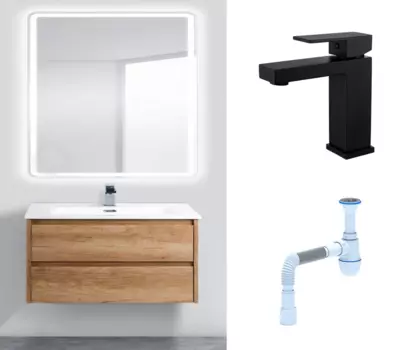 Комплект: Мебель для ванной BelBagno Kraft 39 80 rovere nebrasca nature + Смеситель Haiba HB10803-7 черный + Сифон АниПласт 134368+HB10803-7+C2015xrv