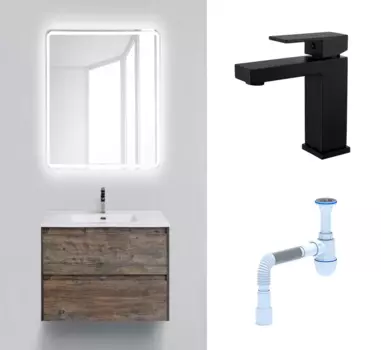 Комплект: Мебель для ванной BelBagno Kraft 39 70 pino pasadena + Смеситель Haiba HB10803-7 черный + Сифон АниПласт 134400+HB10803-7+C2015xrv
