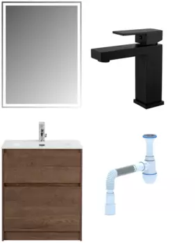 Комплект: Мебель для ванной BelBagno Kraft 60 + Смеситель Haiba HB10803-7 черный + Сифон АниПласт 533326 + HB10803-7 + C2015xrv
