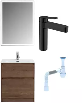 Комплект: Мебель для ванной BelBagno Kraft 60 + Смеситель для раковины BelBagno Delta DEL-LVM-NERO, черный + Сифон АниПласт 533326 + SNPDEL-LVM-NERO + C2015xrv